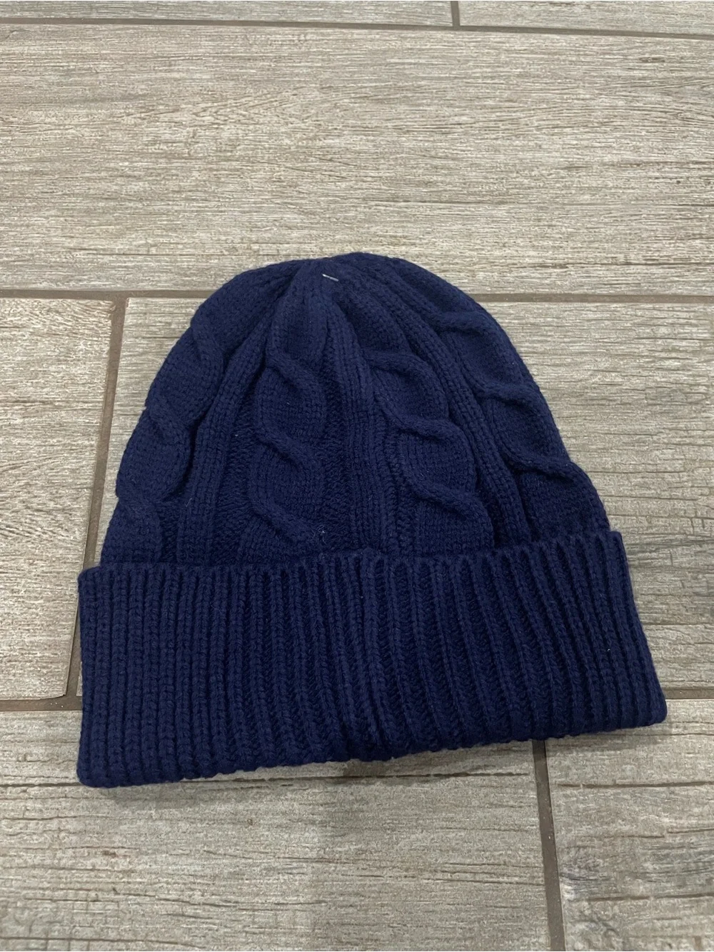 Polo by Ralph Lauren Navy Cable Knit Beanie with White Polo Logo